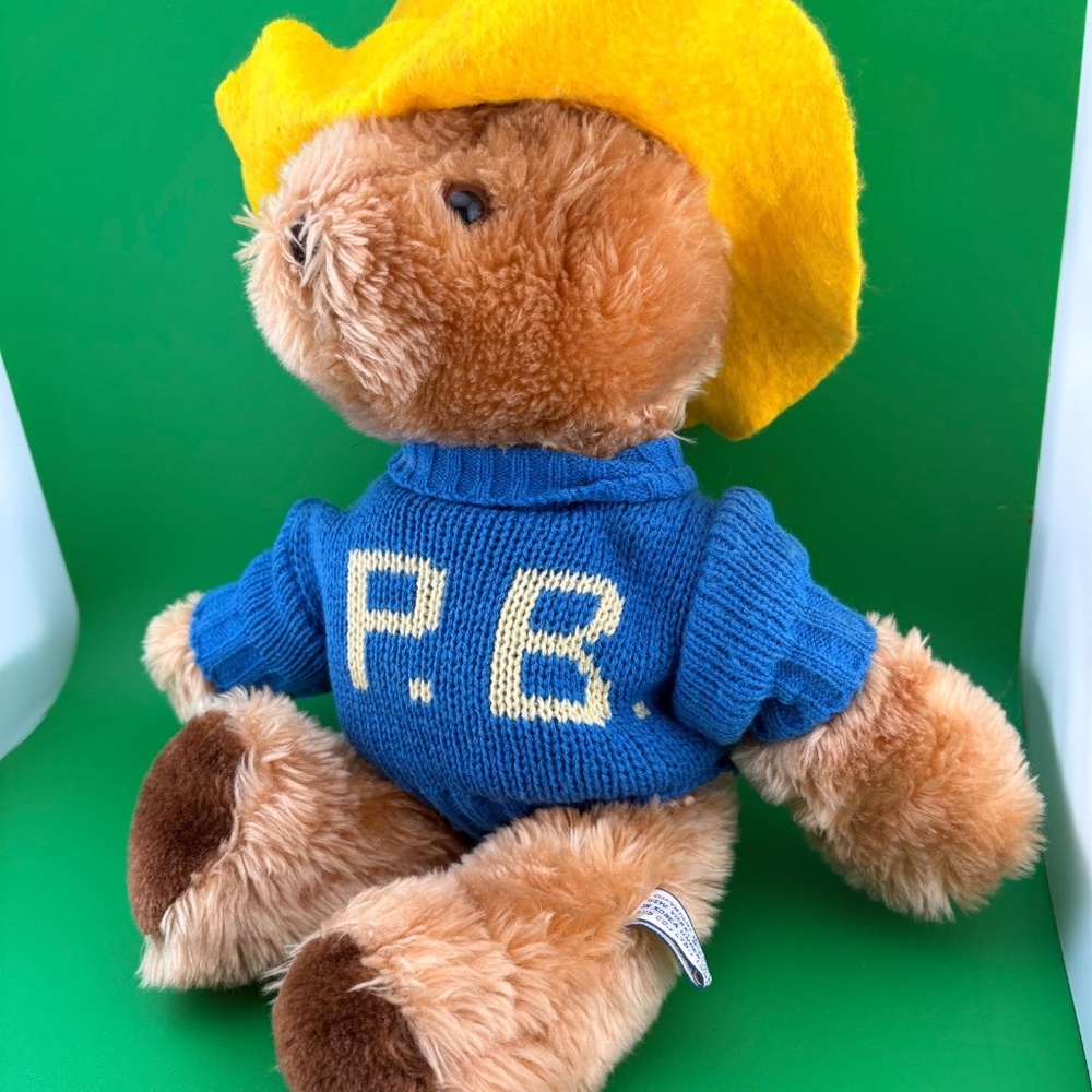 Vintage 1981 Eden Toys Paddington Bear Plush 15" PB Blue Sweater Yellow Hat